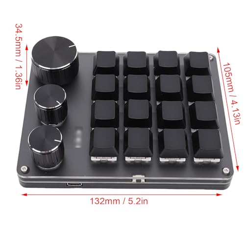 Macro Pad, Macro Keyboard, Programmable Keypad Customized, 16 Key Mini Mechanical Gaming Keyboard, One Handed, Wired for W OS X (Black) - color: Black