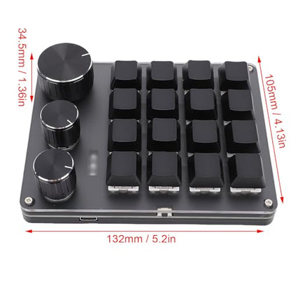 Macro Pad, Macro Keyboard, Programmable Keypad Customized, 16 Key Mini Mechanical Gaming Keyboard, One Handed, Wired for W OS X (Black) - color: Black