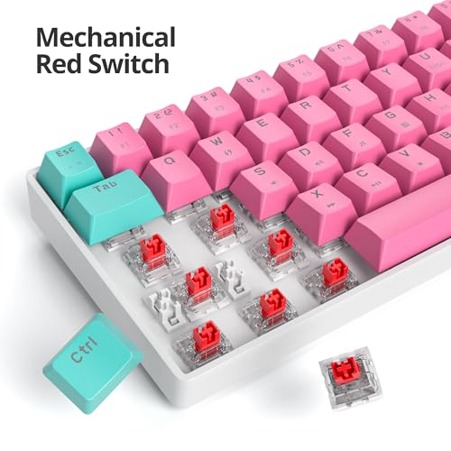 60 Percent Gaming Keyboard Mechanical with Linear Red Switch, 60% Wired Ultra-Compact Mini Keyboard LED with PBT Keycaps for Ps4/Ps5/Xbox（61 Miami） - color: 61 Miami/Red Swicth
