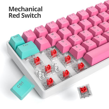 60 Percent Gaming Keyboard Mechanical with Linear Red Switch, 60% Wired Ultra-Compact Mini Keyboard LED with PBT Keycaps for Ps4/Ps5/Xbox（61 Miami） - color: 61 Miami/Red Swicth