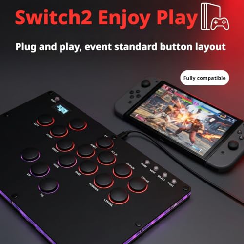 XIAO SHI MIN STORY Leverless Arcade Stick, All-Button Fight Controller with A16 Keys, Slim Fighting Game Keyboard with Turbo & Custom RGB, Supports Hot-Swap & SOCD (large panel)