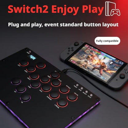 XIAO SHI MIN STORY Leverless Arcade Stick, All-Button Fight Controller with A16 Keys, Slim Fighting Game Keyboard with Turbo & Custom RGB, Supports Hot-Swap & SOCD (large panel)