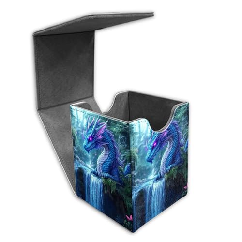 for MTG Deck Box for Trading Cards 100+ Sleeved Card Commander Deck Box,Blue Dragon Waterfall Leather Magnetic Secure & Portable Storage Case Fits for YuGiOh TCG CCG Magic - color: Blue Dragon Waterfall