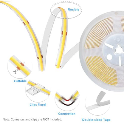 dalattin Smart RGB COB LED IC Strip Lights, 576 LEDs/m Addressable High Density Flexible with Remote & App Control, 16.4ft LED Lights for Living Room, Bedroom, Kitchen Lighting - size: 16.4FT