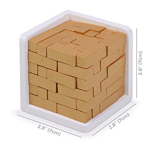 Original 3D Wooden Brain Teaser Puzzle: Engaging 3D Puzzle Box for Kids 8-12 & Adults, Desk Toys Delight, Challenging Games & Wooden Puzzles for Adult Brain Boost (Golden Edition) - style: Golden