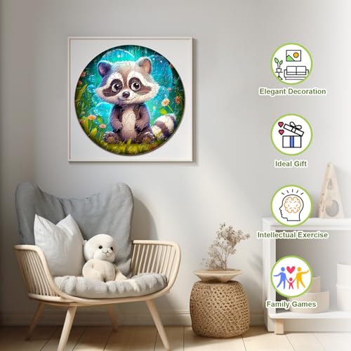 Wooden Puzzles for Kids Ages 4-8, Cute Raccoon Puzzle, Unique Animal Shaped Wooden Jigsaw Puzzles for Kid, 50 Pieces Puzzles for Kids(50pcs,11.4 * 11.4in) - color: Cute Raccoon