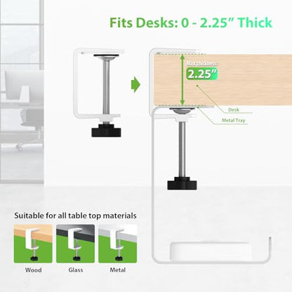 KEEGH 16 in Under Desk Cable Management Tray, Metal Cable Tary, 1 Pack | No-Drill Clamp Mount, Ventilation Holes, Cable Management Tray for Home Office, Gaming Desk, Standing Desk, White - color: White, size: 1 Pack