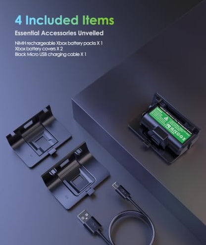 Rechargeable Xbox Battery Pack Compatible with Xbox Series X|S, Xbox One/One S/One X/Elite Controllers, 1400mAh Xbox Controller Battery Pack Rechargeable with 2 Covers+USB Cable, Play While Charging - color: Black