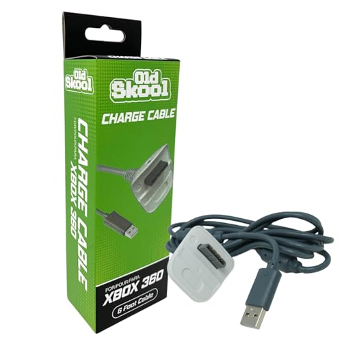 Old Skool Wireless Controller Charging Cable Compatible with Microsoft Xbox 360 White