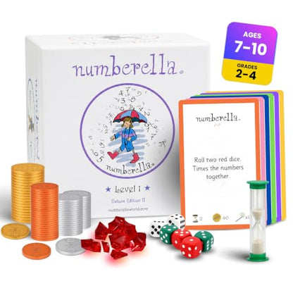 Numberella Deluxe Math Board Game for Kids – Level 1 | Ages 7–10, Grades 2–4 | Mental Math & Times Tables | Award-Winning Data-Proven STEM Game | Family, Homeschool & Classroom | 432 Questions