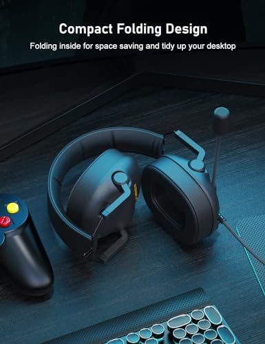 SENZER SG500 Surround Sound Pro Gaming Headset with Noise Cancelling Microphone - Soft Memory Foam Padding - Portable Foldable Headphones for PC, PS4, PS5, Xbox One, Switch - Black - color: Black