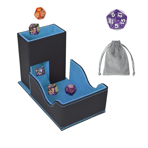 Dice Tower and Tray,Foldable Portable Dice Rolling Tower,Dice Roller Accessory for Dungeons and Dragons,Classic Board Games,RPG Games, and Tabletop Games Black/Blue - color: Black/Blue