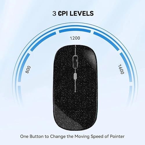 AIKOKOK Wireless Bluetooth Mouse, Rechargeable, Dual Mode Bluetooth 5.2 & 2.4G USB, LED Lights, Slim, Silent, Portable Computer Mouse for Laptop, PC, MacBook, iPad, Tablet (Bright Black) - color: Bright Black