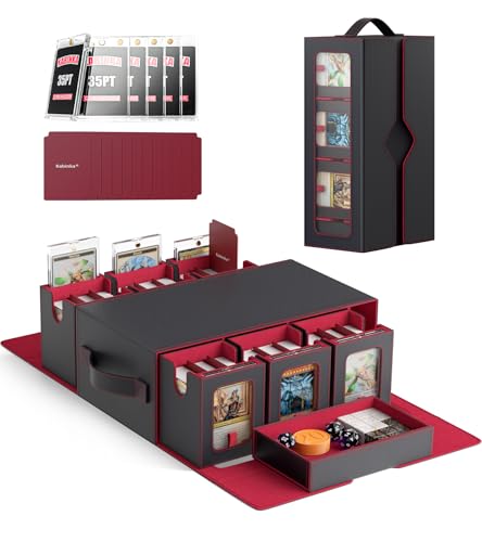 Kabinka MTG Commander Deck Box, 6-Deck Modular Card Case with 100 PCS Card Sleeves, Dice Tray - Holds 600+ Double-Sleeved Cards, 35PT Magnetic Holders for TCG/EDH (Black Red) - color: Black Red