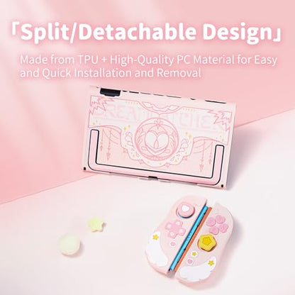 Geekshare Protective Case Set Compatible with switch 2, PC Back Plate with Silicone Joysticks Covers, Includes 2 Thumb Grips, Waterproof Protection - Star Wing Series (Pink) - color: Star Wing, size: For Switch 2