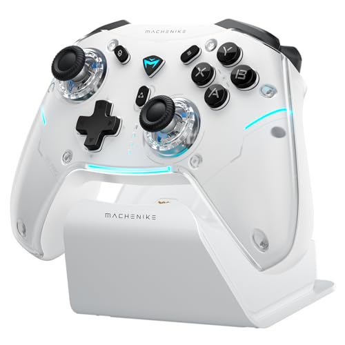 Machenike G5PRO Max SE 1000HZ Wireless Gaming Controller for NS/PC/iOS/Android with Charging Dock,PC Controller Hall Effect Joystick/Triggers/Gyroscope,RGB Backlight, White - color: White