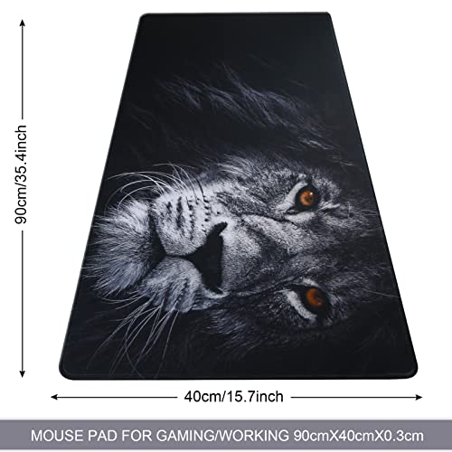 Large Gaming Mouse Pad with Stitched Edges,[35.4x15.7In] Extended Mouse Pad with Non-Slip Natural Rubber Base for Gamer/Desktop/Office/Home-90x40 Lion01 - color: 90x40 Lion01