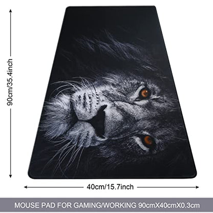 Large Gaming Mouse Pad with Stitched Edges,[35.4x15.7In] Extended Mouse Pad with Non-Slip Natural Rubber Base for Gamer/Desktop/Office/Home-90x40 Lion01 - color: 90x40 Lion01