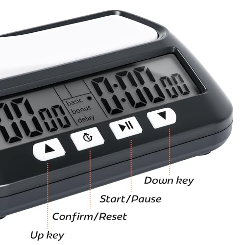 Generic Multifunctional Chess Clock, Professional Electronic Chess Timer, Portable Digital Chess Clock for Chinese Chess International Chess Board Go Game Gobang (Black)