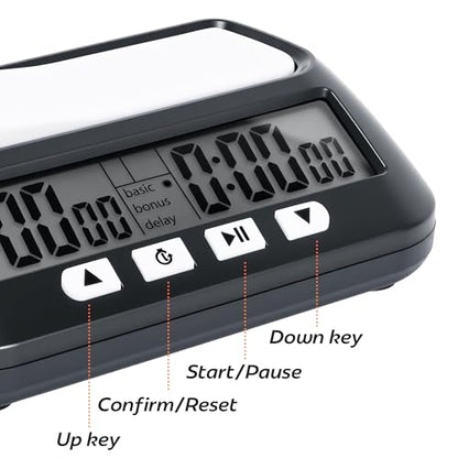 Generic Multifunctional Chess Clock, Professional Electronic Chess Timer, Portable Digital Chess Clock for Chinese Chess International Chess Board Go Game Gobang (Black)