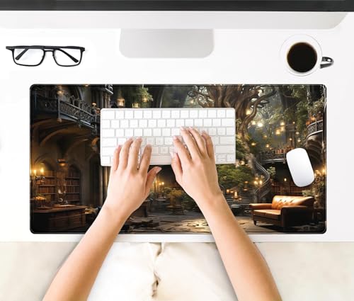 Dark Academia Bookish Desk Mat Adventure Dreams Extended Mousepad Large Gaming Mousepad Black Extended Mouse Pad XXL Laptop Computer Mouse Keyboard Mat 31.5 x 15.7 - color: A9- Bookish Academia