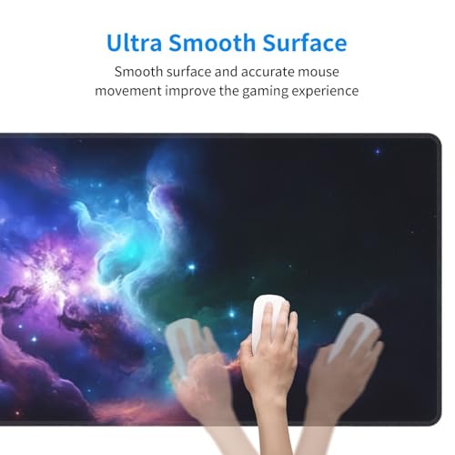 Large Gaming Mouse Pad Desk Mat, Blue Purple Galaxy Extended Keyboard Mouse Pad Mousepad with Non-Slip Base and Stitched Edge Mouse Mat Desk Pad Mouse Pads for Desk Home Office, 31.5 x 11.8 - color: Blue Purple Galaxy