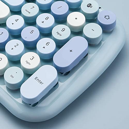 MOFII Bluetooth Wireless Keyboard for iPad, Laptop, PC, Mac, Smartphone, Connect 3 Bluetooth Devices, Cute Colorful Round Keys Retro Aesthetic Keyboard - Blue - color: mixed blue