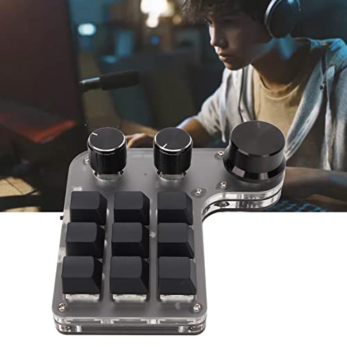 Sanpyl One Handed Mechanical Keypad, 9 Programmable Keys 3 Knobs, Dual Mode USB/Bluetooth Gaming Keyboard for PC