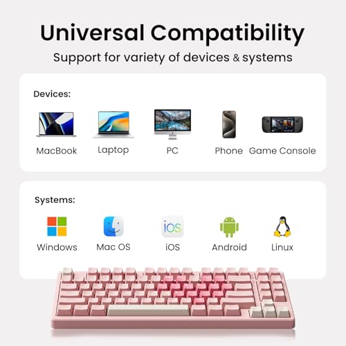 Kisnt KN85 Wireless Mechanical Keyboard, 75% Layout, Bluetooth/2.4GHz/USB-C, Custom RGB Backlit, Hot-Swappable Linear Switch, Creamy Sound for Gaming/Typing (Rose Pink) - color: Rose Pink