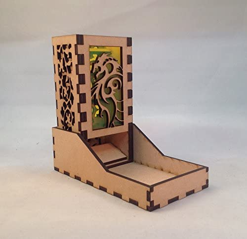 Dragon Mini Dice Tower v6 Neon Yellow Acrylic Window Laser Cut MDF Unique Gift