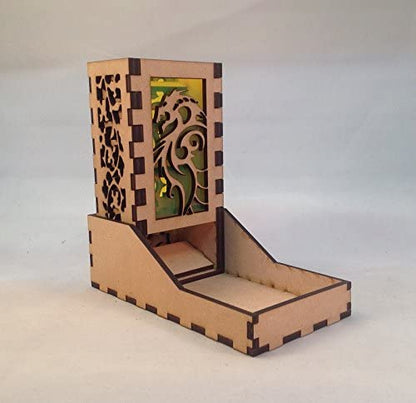 Dragon Mini Dice Tower v6 Neon Yellow Acrylic Window Laser Cut MDF Unique Gift