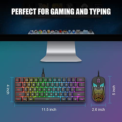 RedThunder 60% Gaming Keyboard and Mouse Combo, Ultra-Compact 61 Keys RGB Backlit Mini Keyboard, Lightweight 7200 DPI Honeycomb Optical, Wired Gaming Set for PC MAC PS5 Xbox Gamer(Black) - style: 01 Black Wired Combo