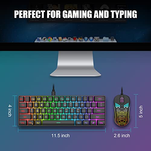 RedThunder 60% Gaming Keyboard and Mouse Combo, Ultra-Compact 61 Keys RGB Backlit Mini Keyboard, Lightweight 7200 DPI Honeycomb Optical, Wired Gaming Set for PC MAC PS5 Xbox Gamer(Black) - style: 01 Black Wired Combo
