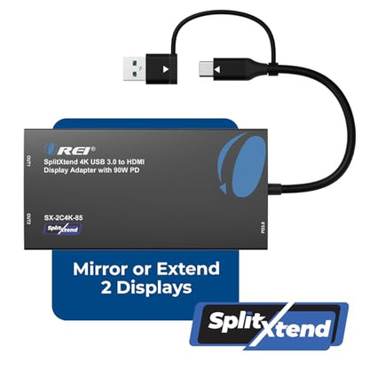 OREI SplitExtend 4K HDMI Splitter Extended Display for Dual Monitor - Multi-Monitor Display 3 Separate Screens - USB A & USB-C Adapter to HDMI 2.0, 4K@60hz, 90W PD Charger, DisplayLink MacOS, Windows | OREI SplitExtend 4K HDMI Splitter Extended Display fo