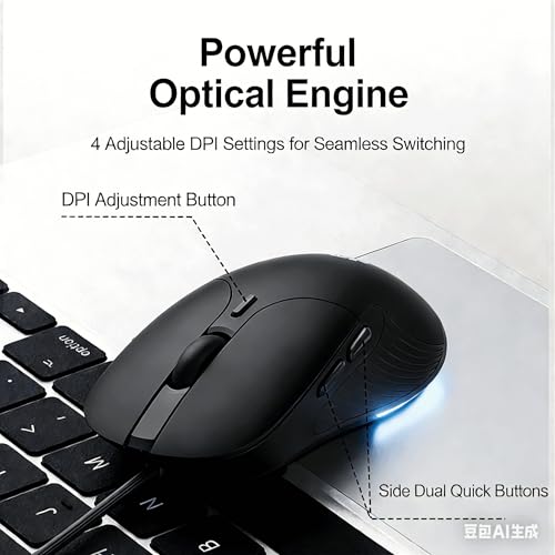 DGMINMU B1/2 Wired Gaming Mouse, Silent Click Ergonomic Mouse with 7200 DPI Adjustable, RGB Backlit, 6 Programmable Buttons, Braided Cable for PC, Mac, Laptop, Gaming & Office Use (B2-B) - color: B1/2-B