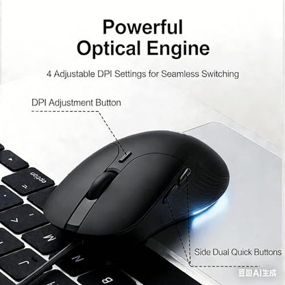 DGMINMU B1/2 Wired Gaming Mouse, Silent Click Ergonomic Mouse with 7200 DPI Adjustable, RGB Backlit, 6 Programmable Buttons, Braided Cable for PC, Mac, Laptop, Gaming & Office Use (B2-B) - color: B1/2-B