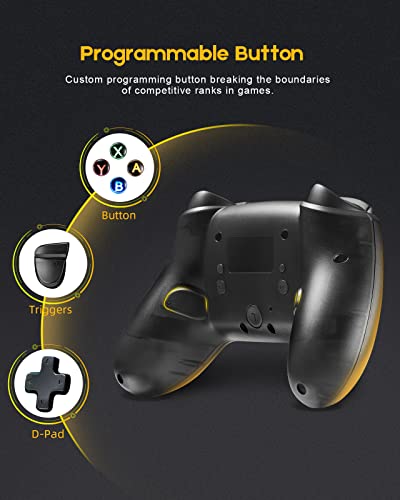 Switch Controller, 9 LED Colors, Pro Controller Compatible with Switch/Switch Lite, Wireless Gamepad with Back Buttons/Programmable/Motion Control/Dual Vibration/Turbo/Transparent