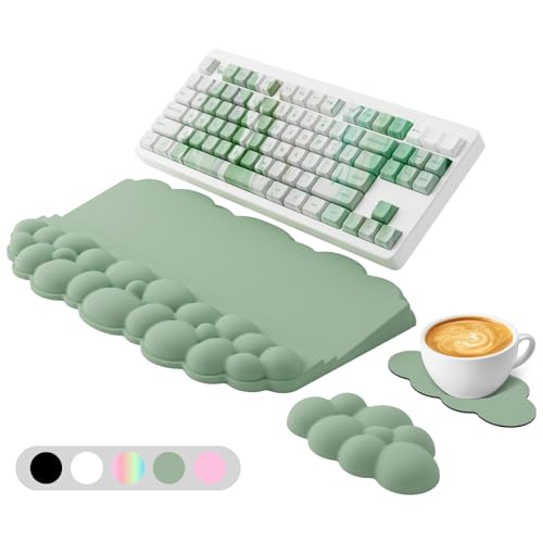 Wrist Rest with Keyboard Stand, Ergonomic Computer Wrist Support Pad | Cloud Keyboard Riser Holder with Wrist Pad, Memory Foam Desk Cushion, Palm Hand Typing for Office Home School - Green - color: Green