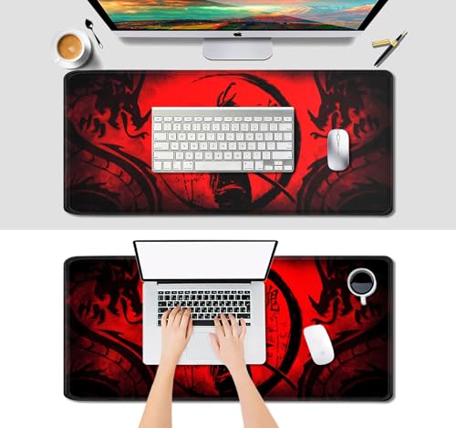 IMAYONDIA Japanese Samurai Large Gaming Mouse Pad for Laptop, Cool Anime Red Black Dragon Desk Mats, Computer Pad Desktop Mat for Gaming Player Office Extra Large Mousepad, 35.4x15.7 in - color: Japanese Samurai