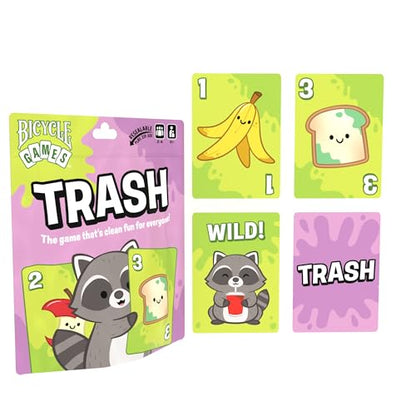 Bicycle Trash Card Game – Fast‑Paced Family Card Game for Kids & Adults, Easy‑to‑Learn Travel Game, Includes Custom Cute Trash Panda Raccoon Deck and Instructions, Fun Strategy Game for Game Night