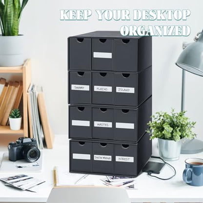 Cholemy Trading Card Storage Box Card Organizer 15000+ with 70 Cardboard Storage Divider, Label Sticker for Collection Compatible with Tcg, Sport Cards(4 Row, 3 in A Row,Black) - size: 4 Row, 3 in a Row