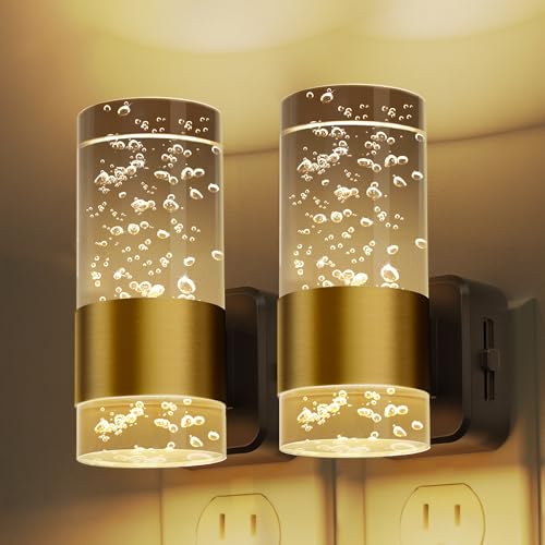 L LOHAS LED Night Lights Plug into Wall, 2 Pack Acrylic Night Light,Dimmable Nightlight with 0-100 LM Adjustable Brightness, 3000K Plug in Night Light with Dusk to Dawn Sensor, for Bathroom Hallway - color: Gold Ring-3000K Gradient, size: 2 Pack