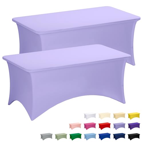 Fixwal Lavender Stretch Table Cloth Rectangle 2 Pack 6Ft, Spandex Fitted Table Covers Washable for Party, Trade Show, Banquet, Wedding, Buffet - color: Lavender, size: 6 Ft