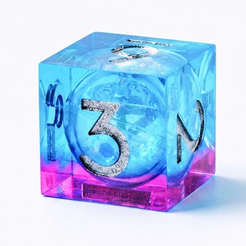 1Pcs D6 DND Dice Liquid Core Resin Sharp Edge D&D Dice, Random Color and Style 6 Sided Dice 16mm Handmade Polyhedral for DND Roleplaying Games - color: D6-liquid Pink Blue