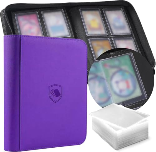 Toploader Binder, Holds 160 Toploaders, 100 Toploaders INCLUDED, 4-Pocket PU Cover Top Loader Binder for 3" x 4" Rigid Toploader, Ringless Double-Sided Toploader Card Binder for TCG, Sport Cards - color: Purple, size: 4 Pocket