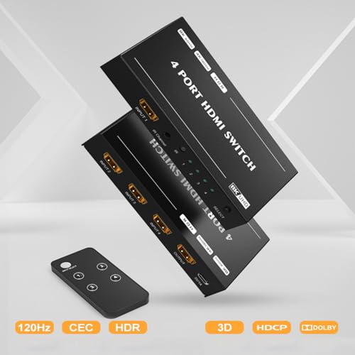 Y.D.F 8K@60Hz HDMI Switcher 4 in 1 Out Aluminum Support 4K@120Hz HDR10+ HDCP 2.3 CEC HDMI 2.1 Switch Splitter Compatible with PS5/4 Xbox X/S Nintendo Switch/OLED Roku Apple TV Fire Stick UHD TV - size: HDMI Switch 4 Port 8K