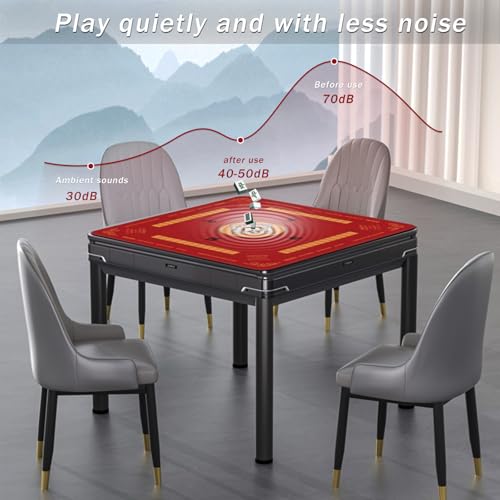 2F22E Mahjong Mat with Rules Card, Noise Reduction Non-Slip Mahjong Mat for Table Board Games Table Mat, Card Games, Tile Games, Dominoes (Red) - color: Red