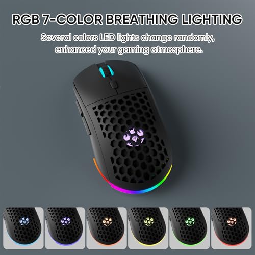 Honeycomb M32 Wireless Gaming Mouse - 2.4GHz RGB Rechargeable Ergo Mouse with Silent Clicks & 3200 DPI for PC/Mac (Black) - color: Black