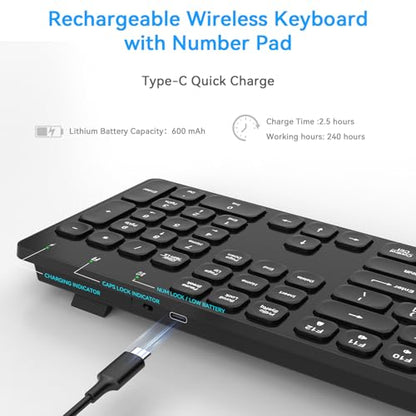 Rechargeable Wireless Keyboard for Mac and Windows, Ultra Slim 2.4GHz Full-Size Keyboard with Low-Profile Quiet Keys, Compatible with PC, Laptop, Windows 11/10/8/7 (Black) - color: Black-1