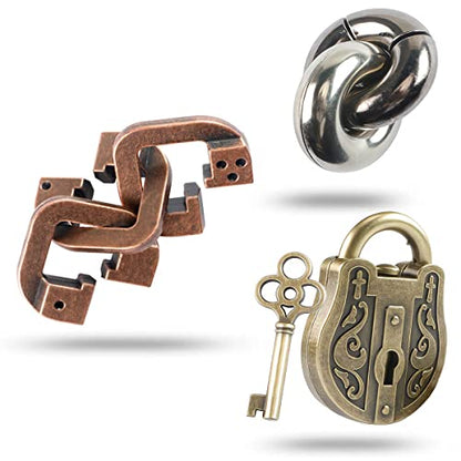 MHY 3 Pieces Large Size Brain Teaser Puzzles,Metal Cast Puzzle Game Toys，3D Highly Difficult Adult Puzzles，IQ Educational Box for Teens… - color: C-3pcs Lock Set
